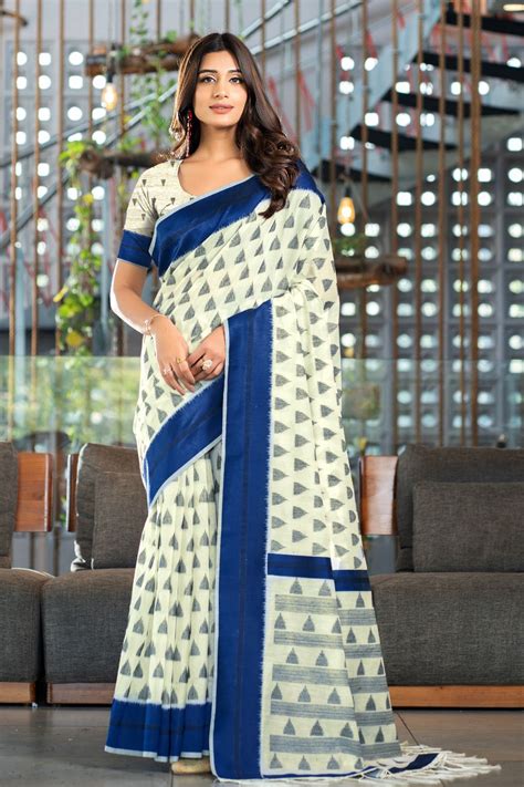 Navy Blue Soft Cotton Handloom Saree – Kumari Sarees