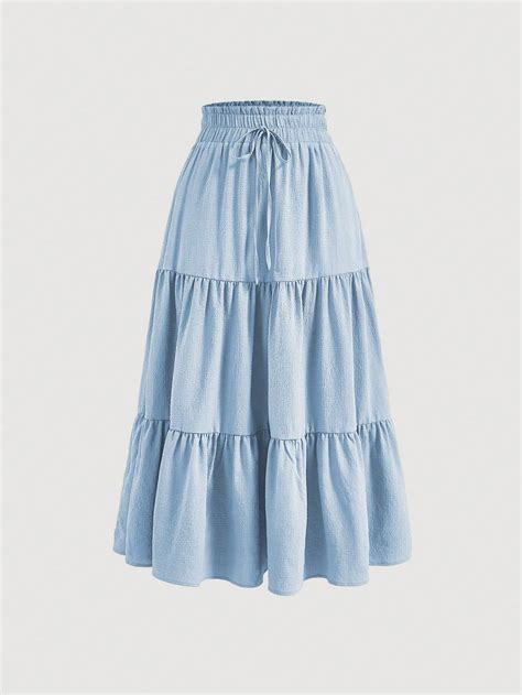 Paperbag Waist Ruffle Hem Knot Front Skirt | Blue skirt outfits, Womens ...