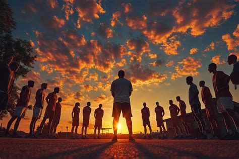 The team gathering in a circle for prepractice stretching | Premium AI ...
