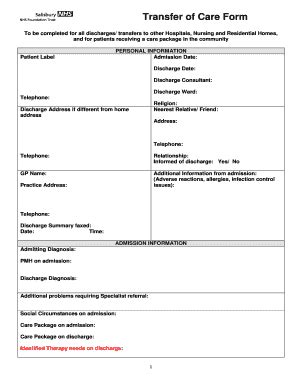 Abc Transfer Of Care Form - Icidsalisburynhsuk - Icid Salisbury Nhs ...