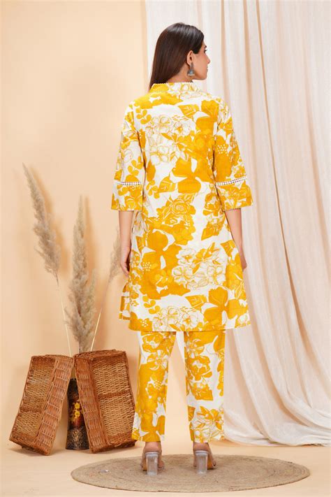 Yellow Pure Cotton Printed Co-ord Set – zeyorajaipur