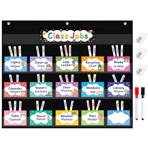 REGELETO Class Jobs Pocket Chart with 70 Colorful Cards and 3 Hooks ...