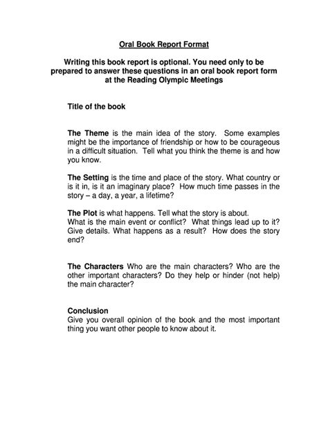 Fillable Online Oral Book Report Format Fax Email Print - pdfFiller