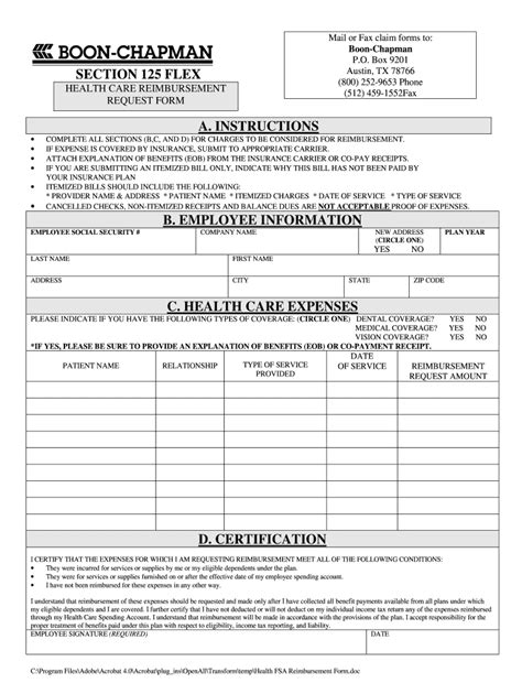Boon-Chapman Health Care Reimbursement Request Form - Fill Online ...