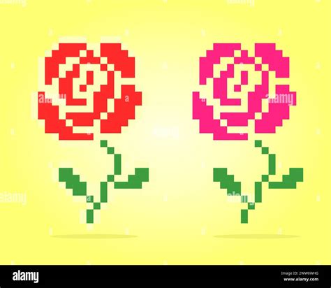 8 bit pixels of rose. Flowers for asset games and Cross Stitch patterns ...