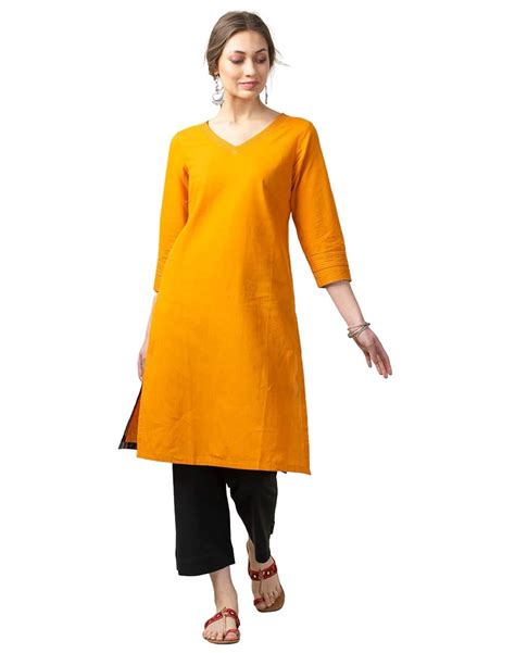 Buy Fabindia Women's Cotton a-line Kurta (10527493_Yellow_Large) at ...