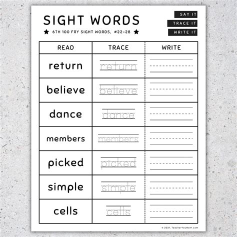 Sight Word: Write (Worksheets) - Worksheets Library
