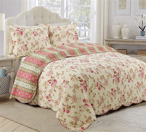 Cozy Line Home Fashions Floral Printed Reversible Cotton Quilt Bedding ...