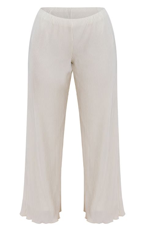 Petite Cream Plisse Frill Edge Wide Leg Pants | Petite ...