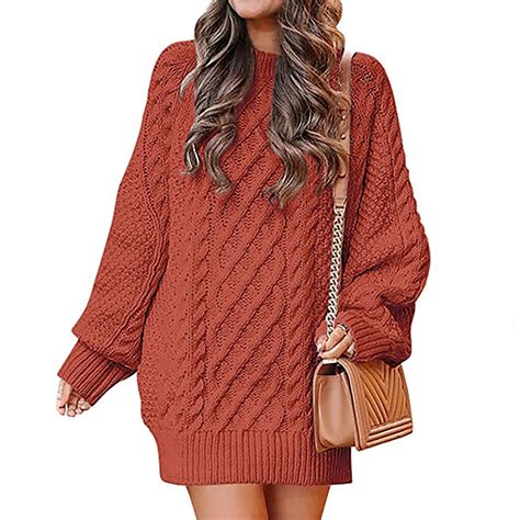 Leesechin Womens Fall Sweater Dresses Casual Oversized Cable Knit ...