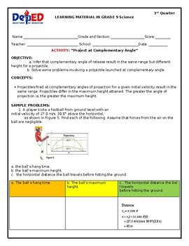 Image result for Projectile Motion Complementary Angles