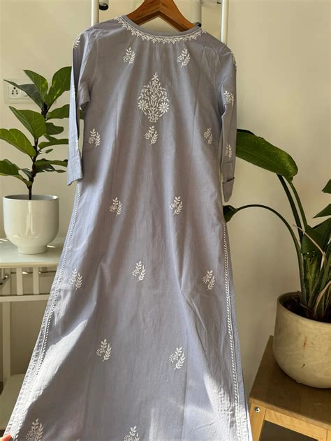 Mul Cotton Chikankari Kurti Grey- ARIAA CHIKANKARI