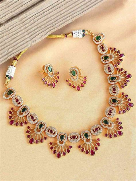 Buy Ad Ruby Stone Bridal Pattern Choker Online - Ishhaara