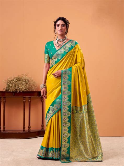 Buy Yellow Soft Satin Silk Weaving Border With Gold Zari Silk Saree ...
