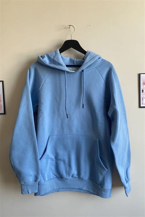 Mavi Cep Detaylı Kapşonlu Oversize Iki İplik Unisex Sweat | Trend Marfa