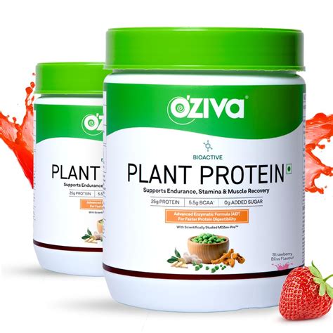 OZiva Bioactive Plant Protein (Strawberry) | 25g Protein,5.5 BCAA| Pea ...