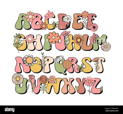 Boho groovy floral alphabet letters font Stock Vector Image & Art - Alamy