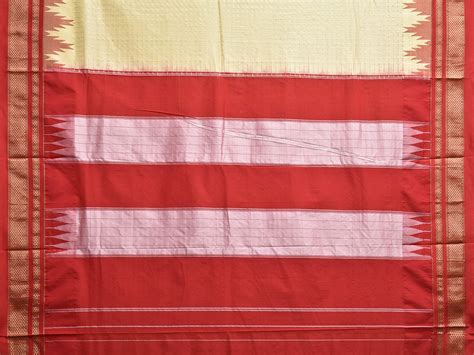 Cream and Red ilkal Viscose Saree with Temple Border and Checks Design ...