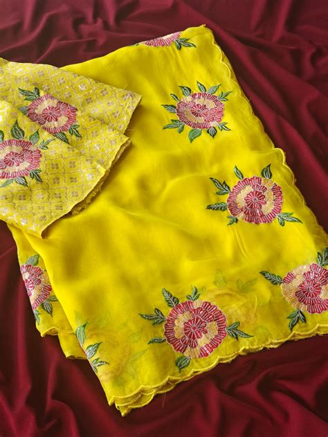 Pure organza sarees with intricate floral embroidery saree – Priyaz Gallery