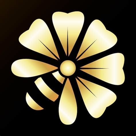 Abeille sur un symbole d'or de fleur | Vecteur Premium