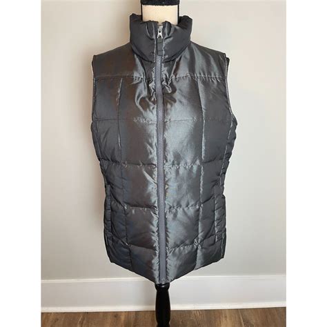 Lands' End Down Feather Puffer Vest Shiny Gray Full Z… - Gem