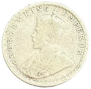 1912 British India Silver 1/4 Rupee Coin, George V, Bombay Mint ...