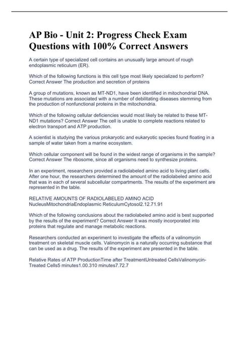 AP Bio - Unit 2: Progress Check Exam Questions with 100% Correct ...