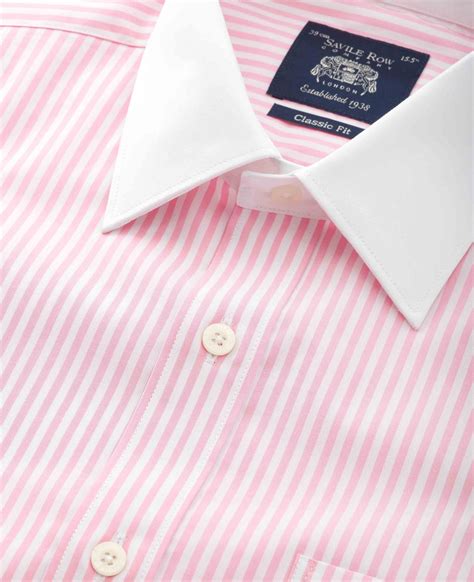 Men's Pink Stripe Contrast Collar Formal Shirt With Double Cuffs ...