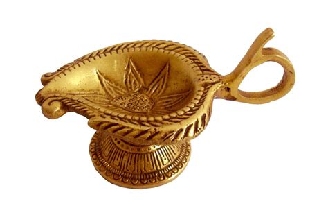 Buy Aesthetic Decors Oil Lamp Leaf Shape W/Handle On Base Brass Table ...