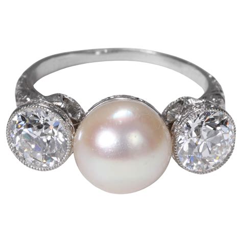 Diamond, Pearl Ring GIA Certified Natural, Edwardian, Black Starr and ...