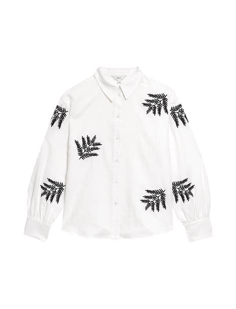 Buy Linen Rich Embroidered Collared Shirt at Marks & Spencer