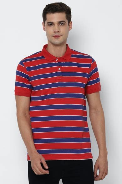 Buy Men Red Striped Polo Neck T-shirt Online - 609398 | Allen Solly