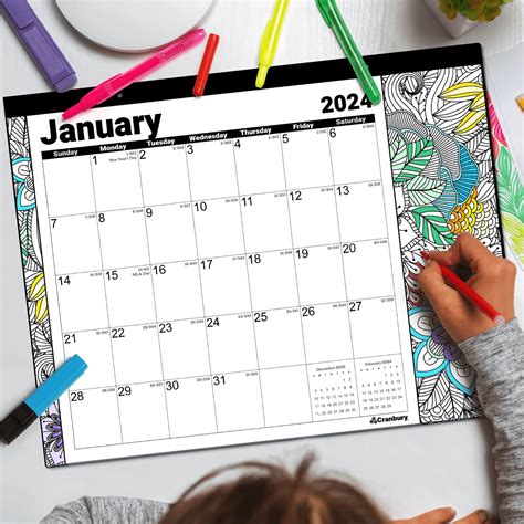 Cranbury Coloring Desk Calendar 2024 Doodle Deskpad Calendar 2024 17 ...