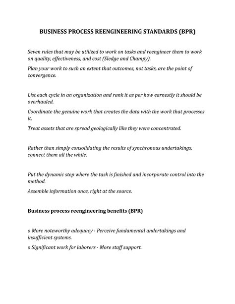 Business Process Reengineering Standards - BUSINESS PROCESS ...