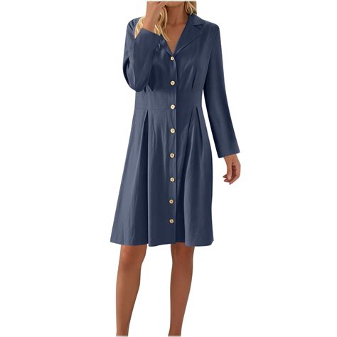 2025 Elegant Long Sleeve Linen Dresses for Women Button Down Swing A ...