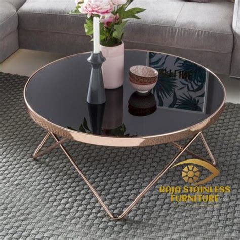 Jual MEJA SOFA BULAT STAINLESS ROSEGOLD TOP KACA - MEJA TAMU STAINLESS ...