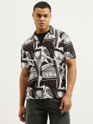 Buy United Colors of Benetton Brown Relaxed Fit Resort Collar Printed ...