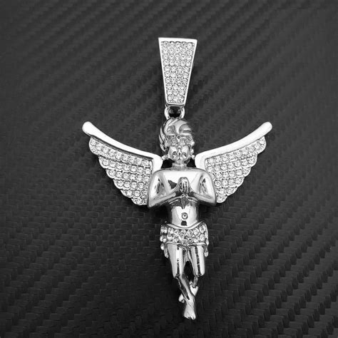 Buy Hip Hop Icy Bling Stoned White Gold Tone Plated Baby Angel Pendant ...