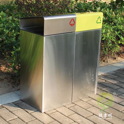 户外不锈钢双分类垃圾回收箱-20年分类垃圾桶制作商