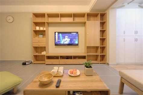 日式原木电视柜背景墙家居设计效果图_土巴兔装修效果图