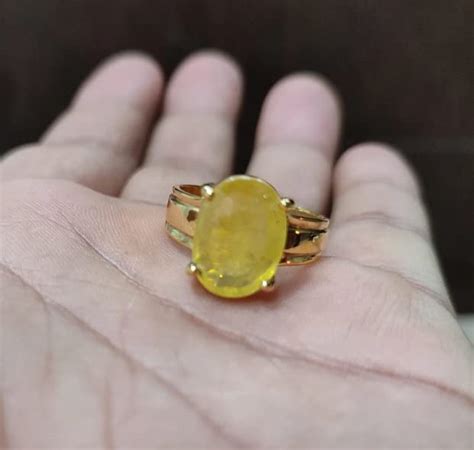 Earthmine Gems पंचधातु पीला नीलम की अंगूठी शुद्ध पुरुष और महिला मीन ...