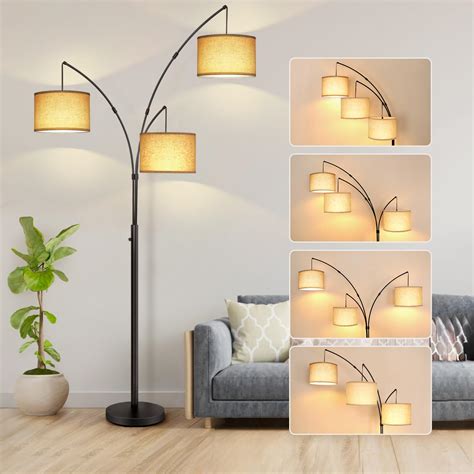 OUTON Arc Led Floor Lamp, Modern Black 3 Light Arched Tall Floor Lamp ...