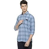 Campus Sutra Men's Indigo Blue Checkered Button Up Shirt Regular Fit ...