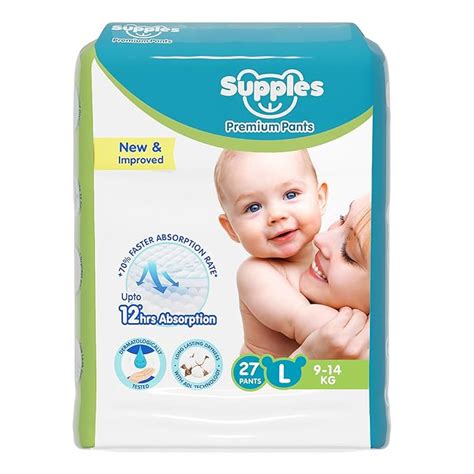Buy Amazon Brand - Supples Premium Diapers, Large (L), 27 Count, 9-14 ...