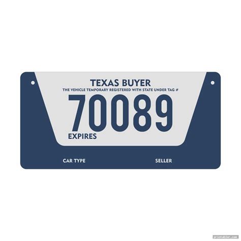 Printable Temporary License Plate Texas - Printable Templates