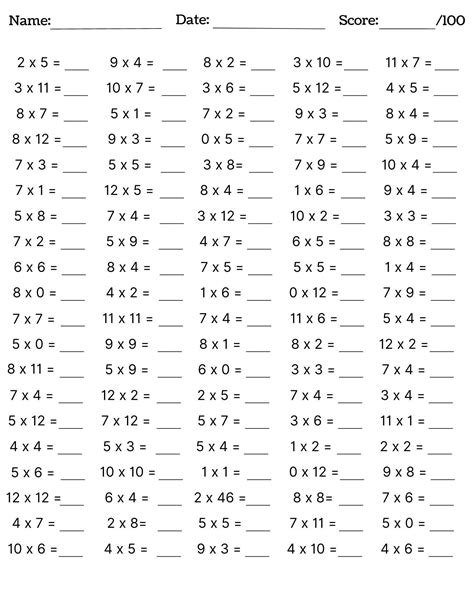 10 Printable Single-Digit Multiplication Worksheets with Fill-in ...