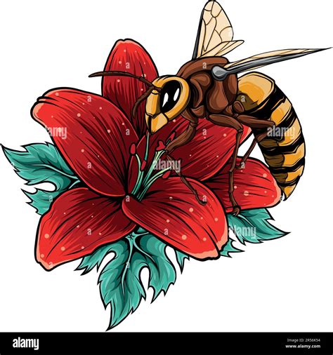 vector illustration of Bee with flowers engraving style isolate on ...