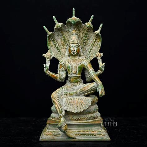 Vintage Brass Vishnu Statue Seated on Sheshanaga – Truly Earthy