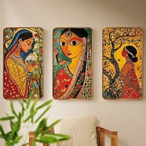 Livin'luxe Set of 3 Traditional ladies Madhubani painting Premium ...