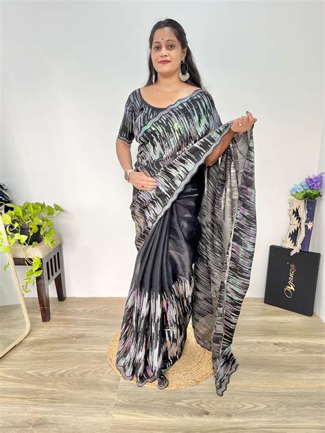 Jimmy Choo Sequence Worked Black Color Saree – Organza Mall